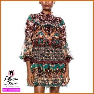 Alice + Olivia Marella Floral Flared Mini Boho Dress